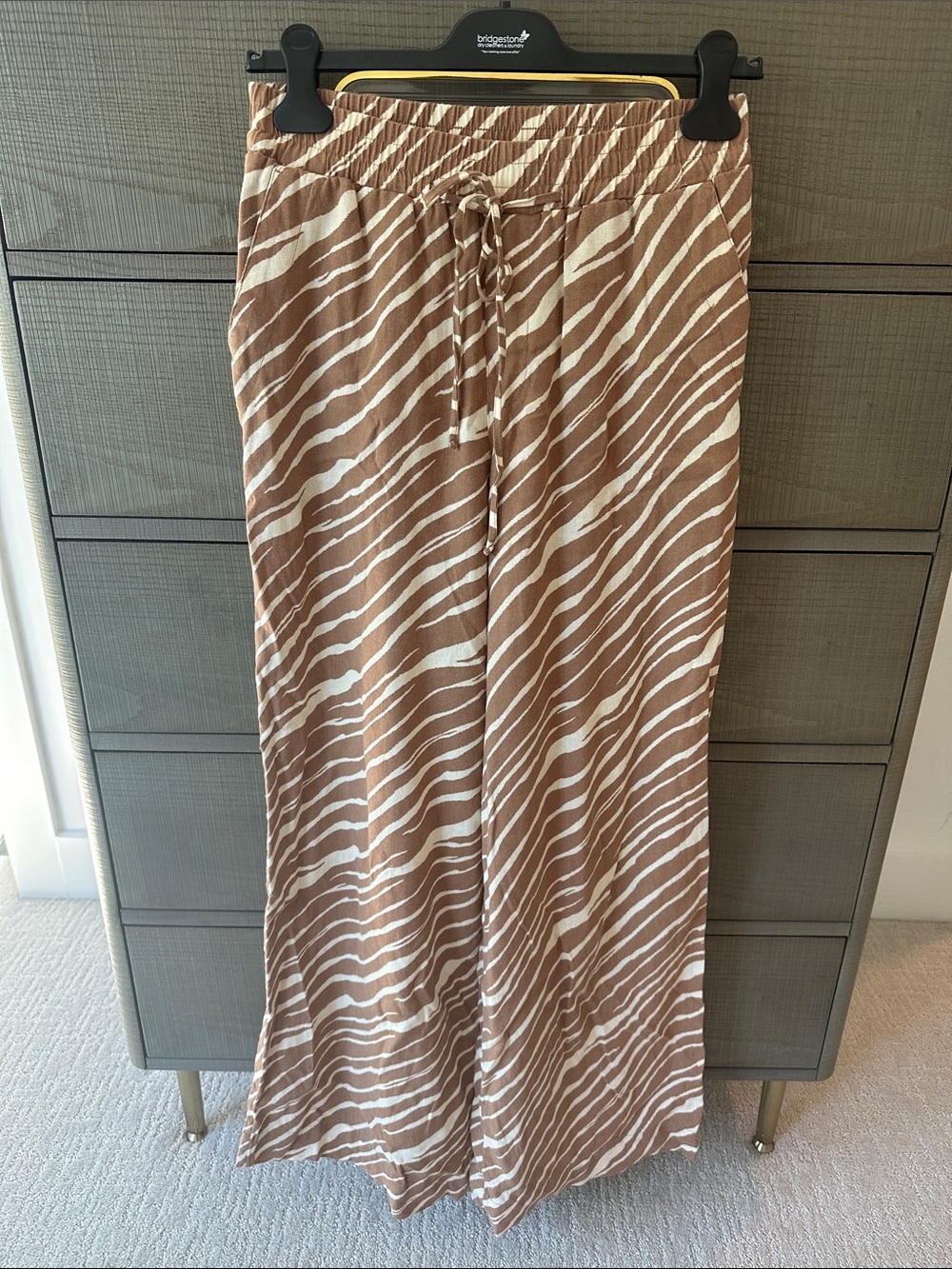 a new day Brown & Cream Zebra-Stripe Linen Pants - NWOT
